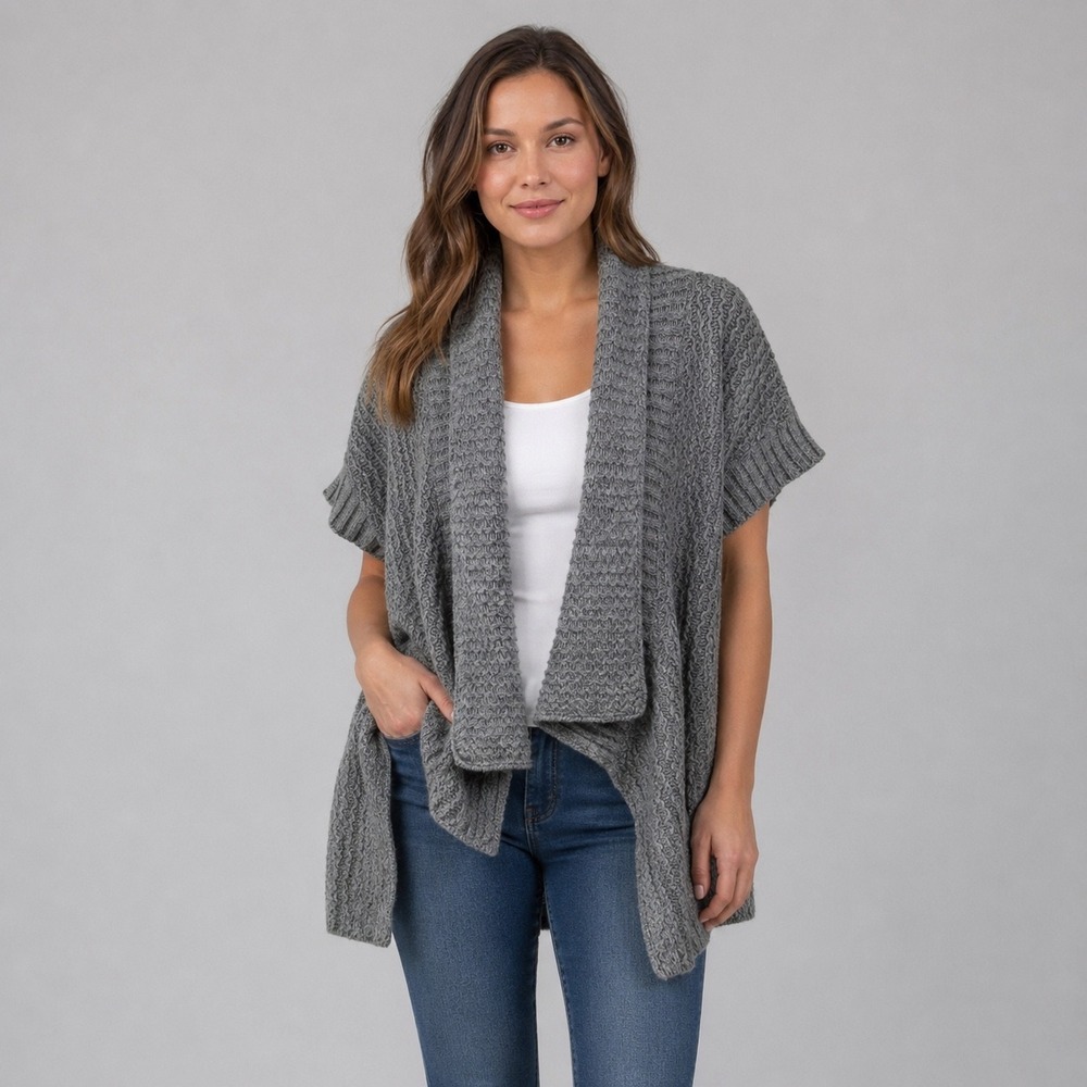 Kenar Cardigan Sweater Women S Gray Wool Blend Short Sleeve Shawl Open Front